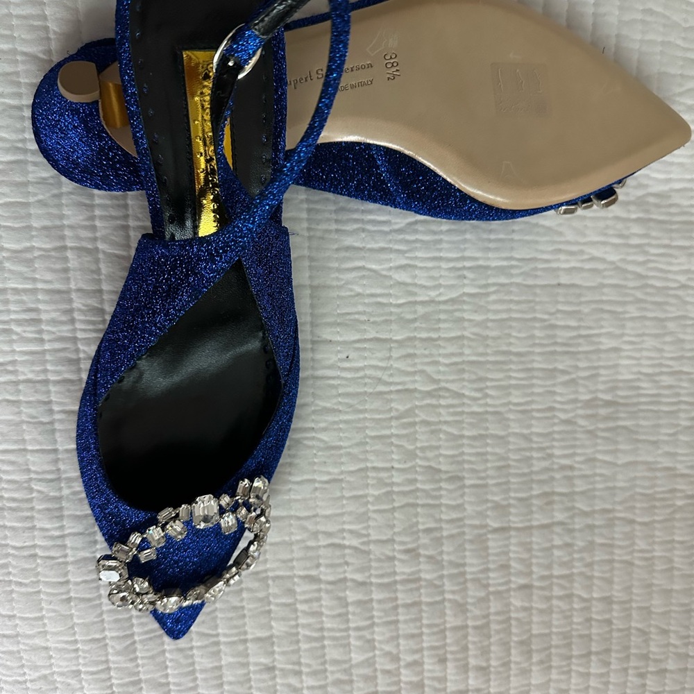 Elegant Blue Glitter Heels with Crystal Detail